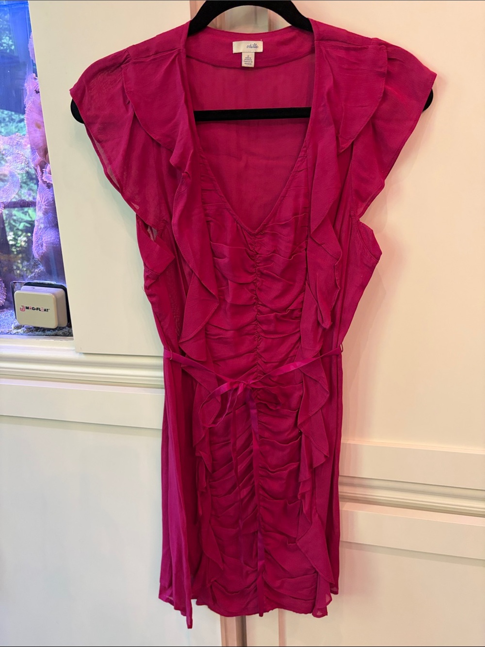 Odille Fuchsia Ruffle-Front Tunic with Tie Waist